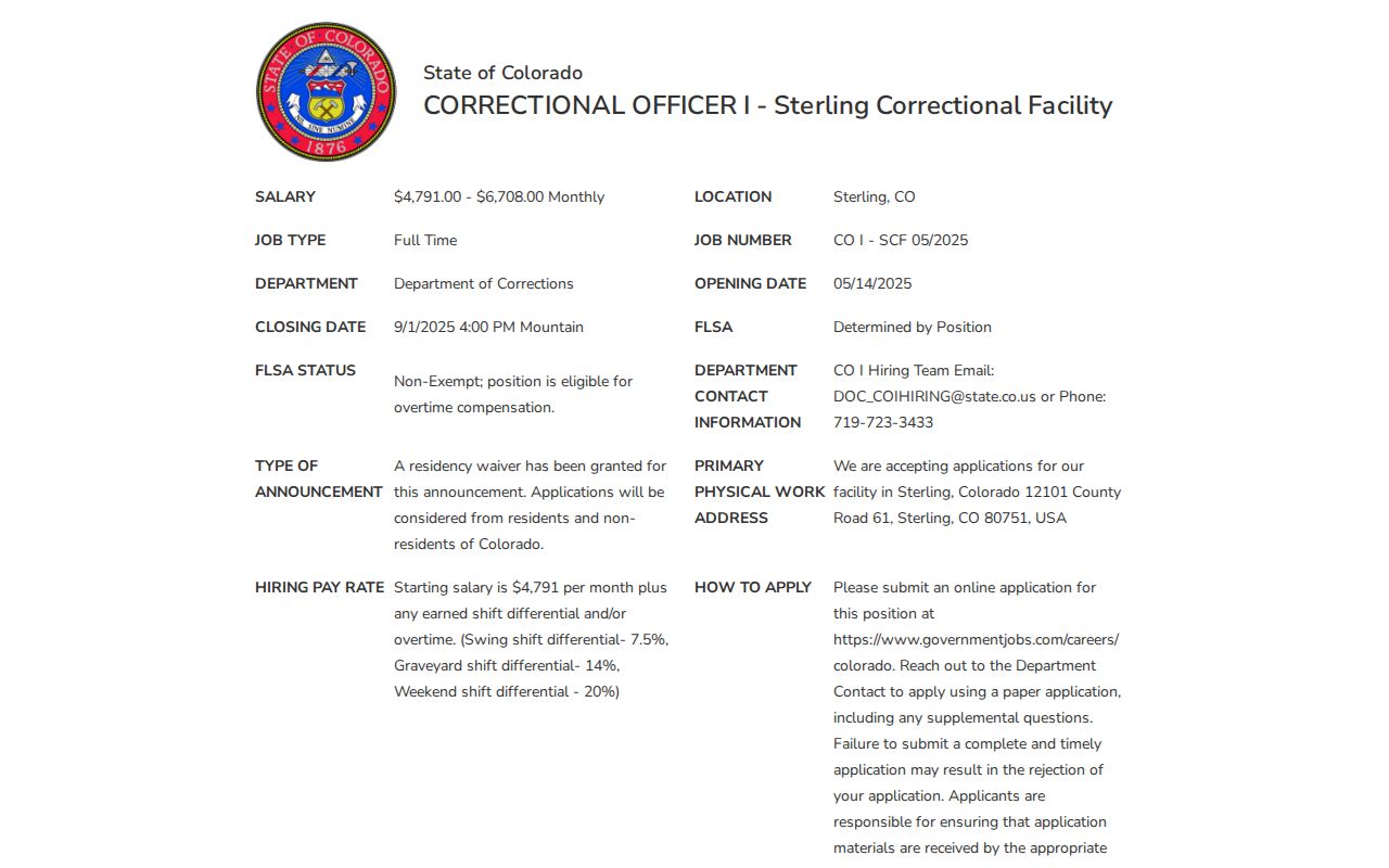 Sterling Correctional Facility state prison release records source